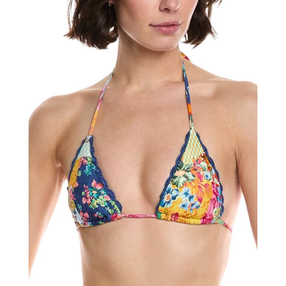 Monte And Lou Womens  Crochet Edge Slide Triangle Bikini Top, Pink